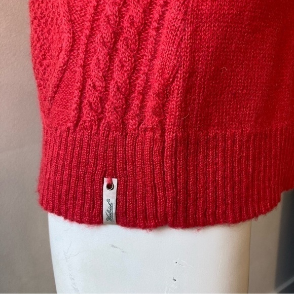 Woolrich | Cable Knit Wool Blend Crew Neck Fall Cherry Red Fisherman Sweater - Picture 4 of 7
